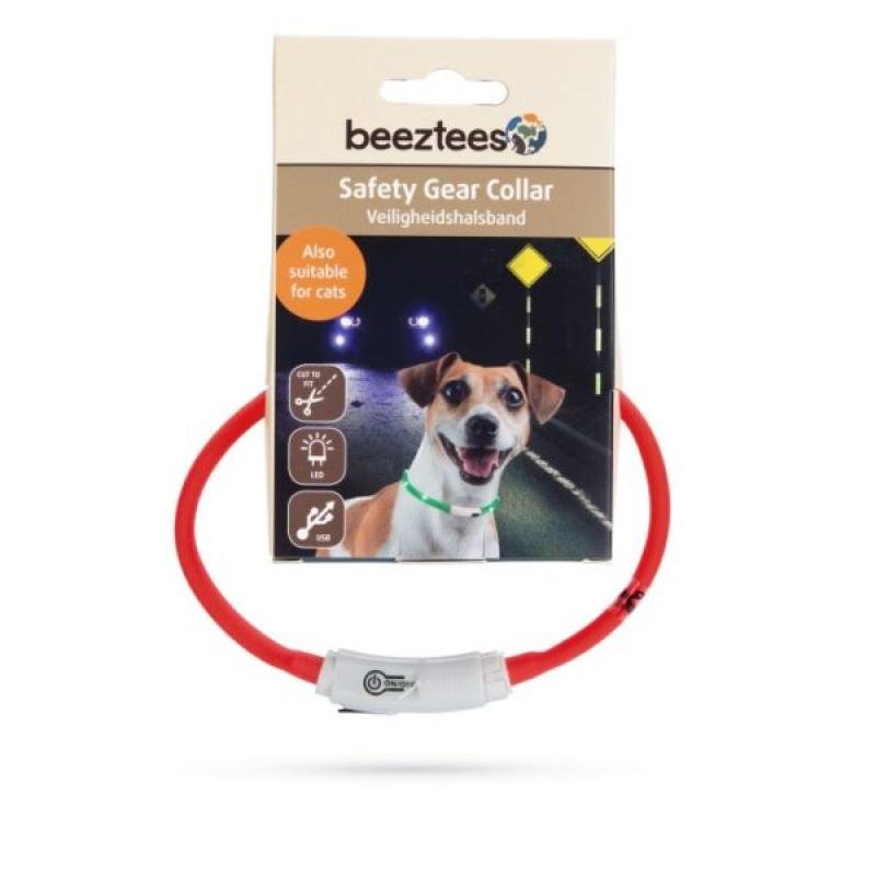 BEEZTEES силиконовый ошейник светящийся с USB Red 35×10