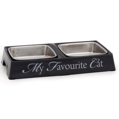 DBL castron dublu din inox MY FAV CAT Grey 24x12x4cm