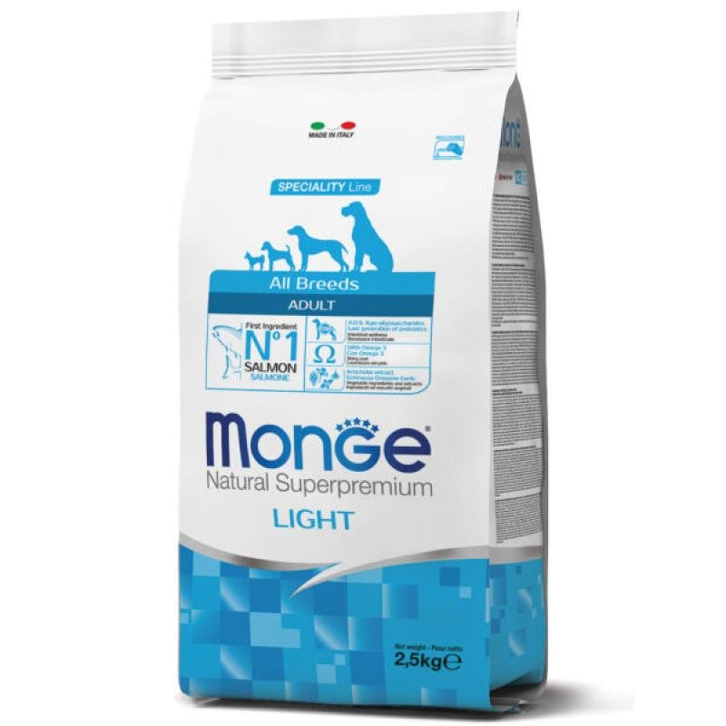 MONGE dry dog all breed adult LIGHT Salmone/Rice