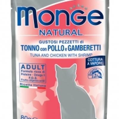 MONGE Cat Natural Pouch Tuna Chicken with shrimps in jelly
