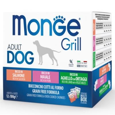 MONGE Dog Grill Mix Box Adult Salmone/Pork/Lamb 12x100gr