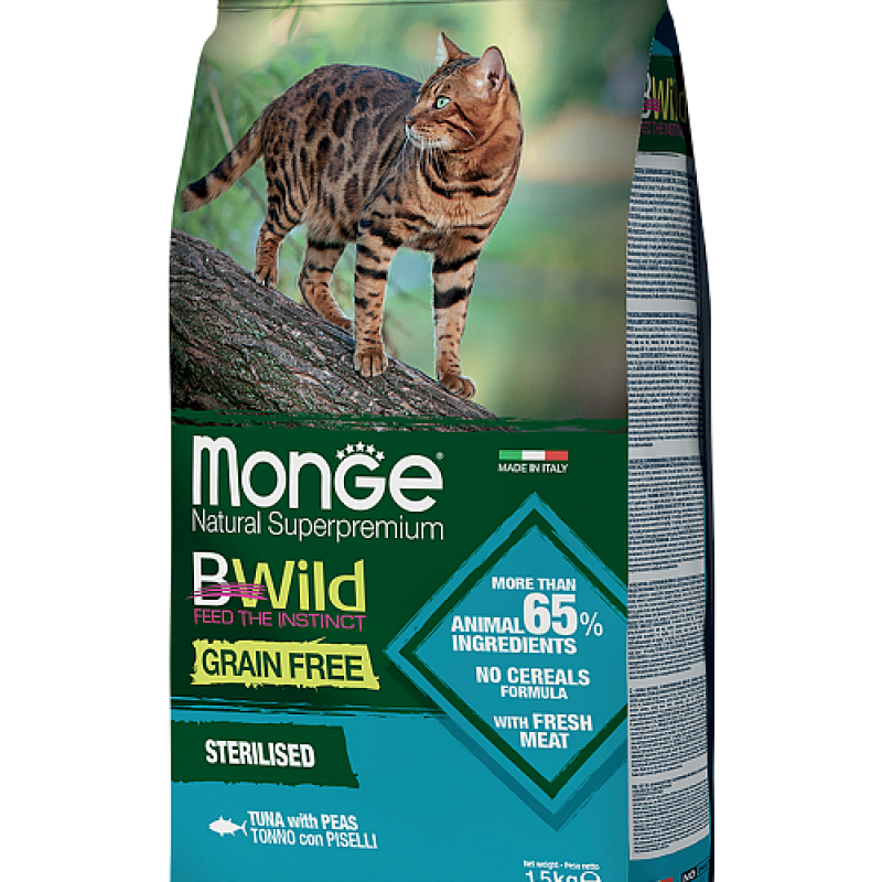 MONGE dry cat BWILD Sterilised Tuna/Peas