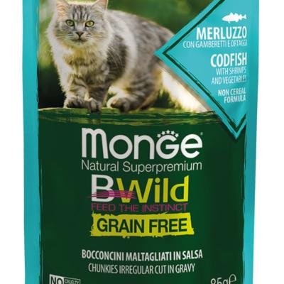 MONGE Cat BWILD Pouch Adult Codfish/Shrimp/Veget.