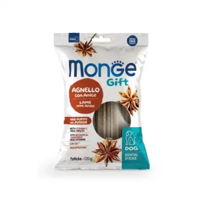 MONGEGIFT DOG DENTALSTICKS PUPPY/JUNIOR MINI Lamb/Anise 120gr